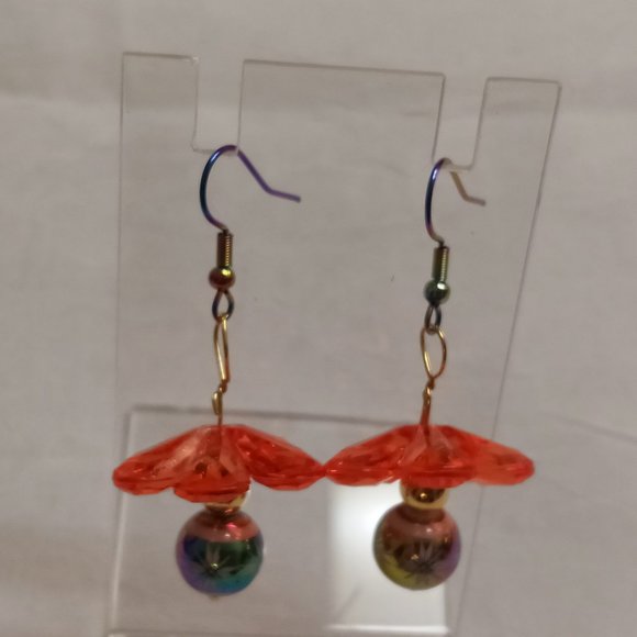 Steel Multi Color Handmade Hand Crafted Dangle Beaded Flower Earrings #57 - Picture 6 of 12